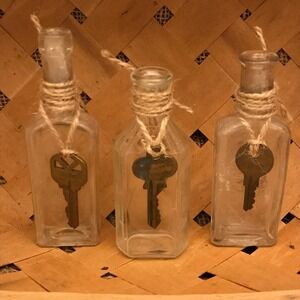 Vintage Antique, Apothecary Bottles with Vintage Key, Steampunk Wedding Decor